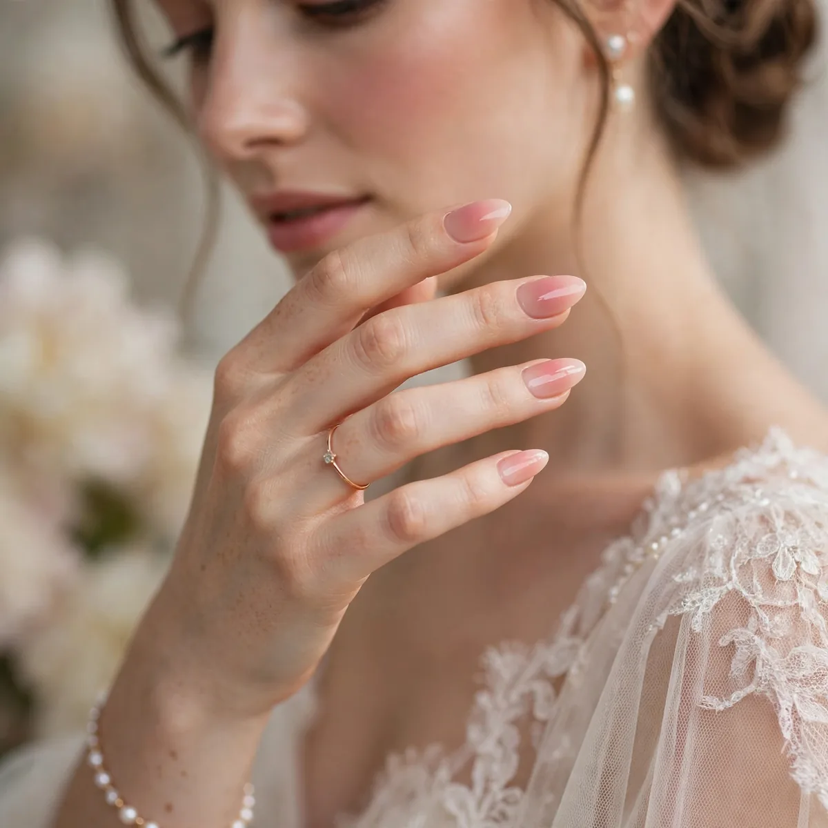 Blush ombre bridal nails