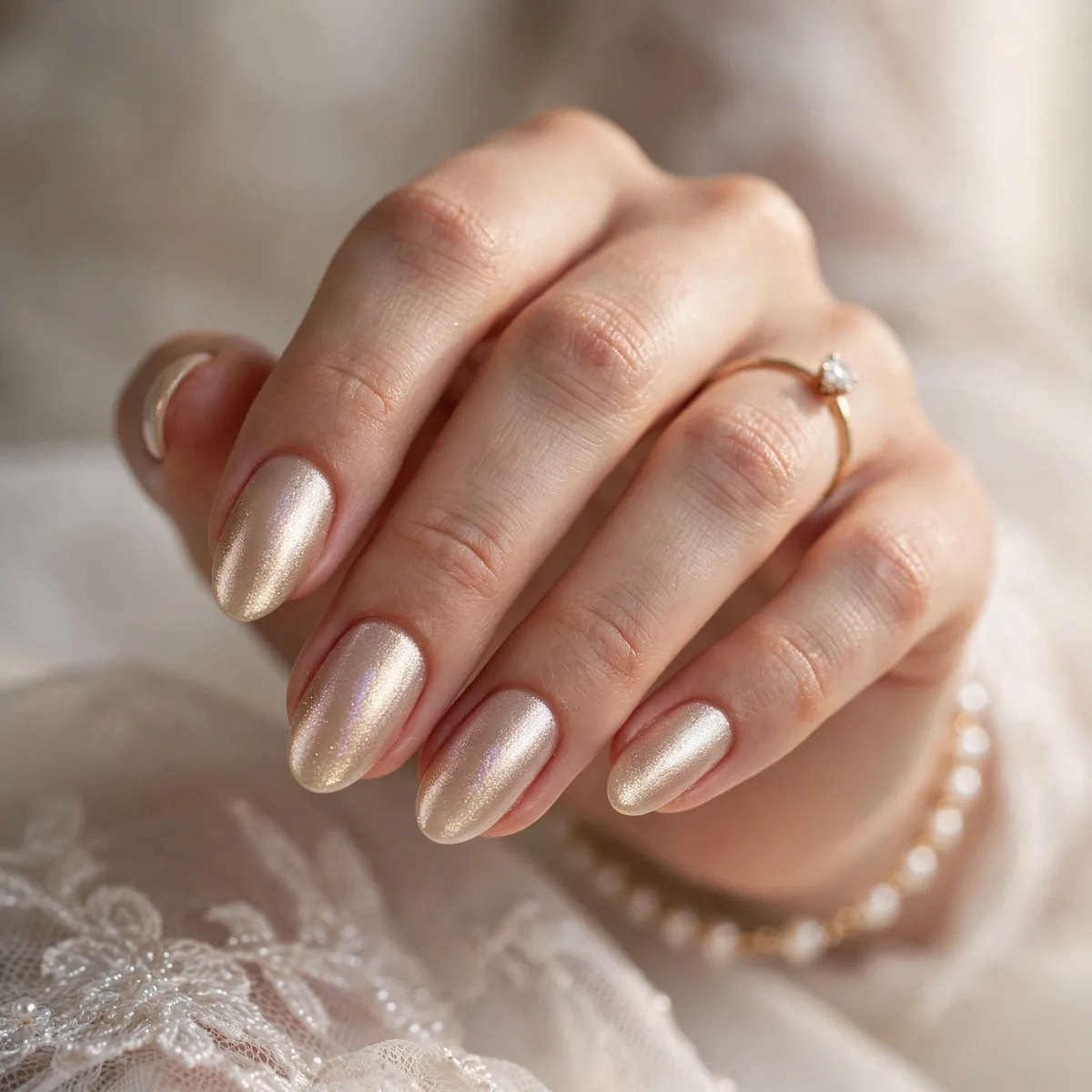 Champagne shimmer bridal nails