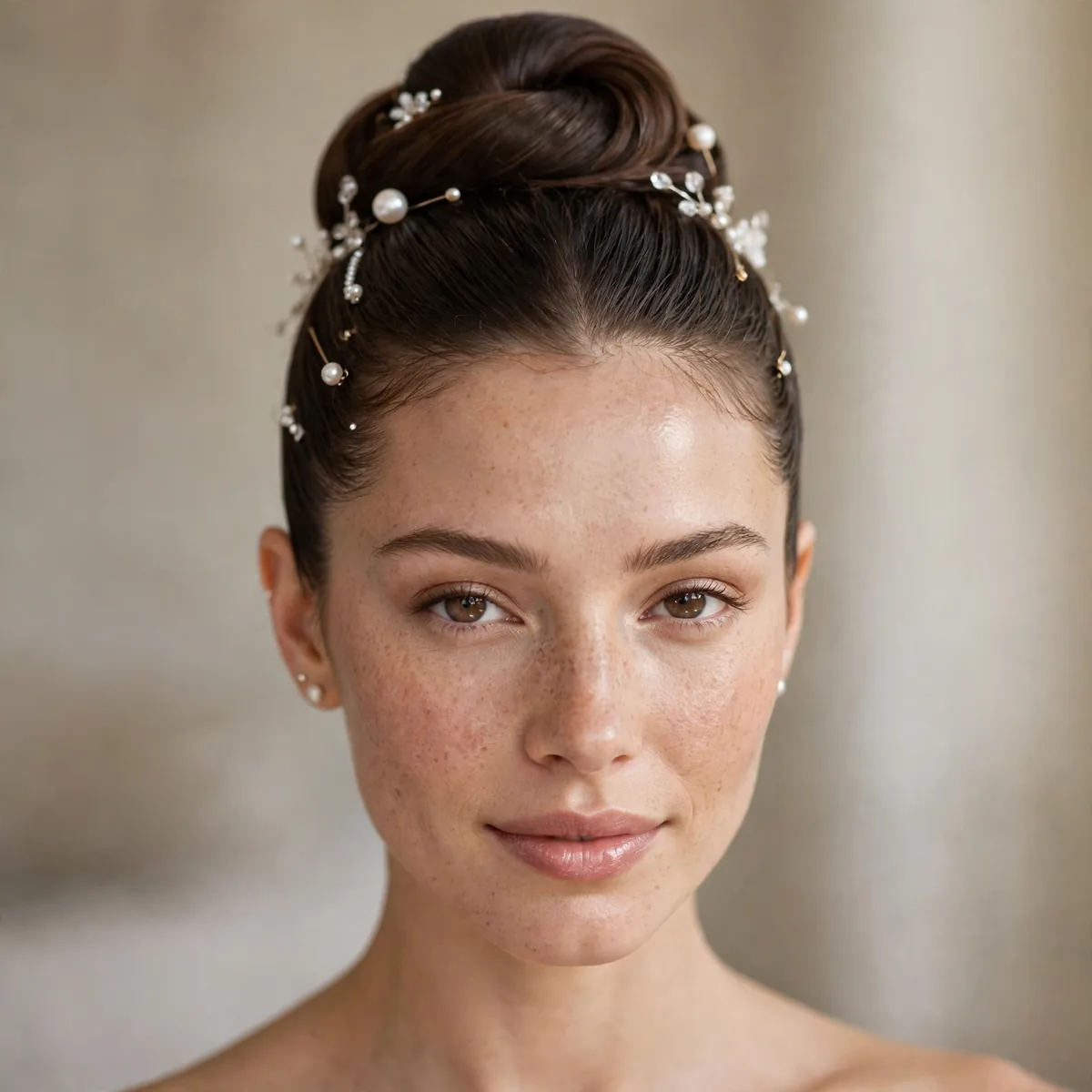Polished ballerina bun bridal updo