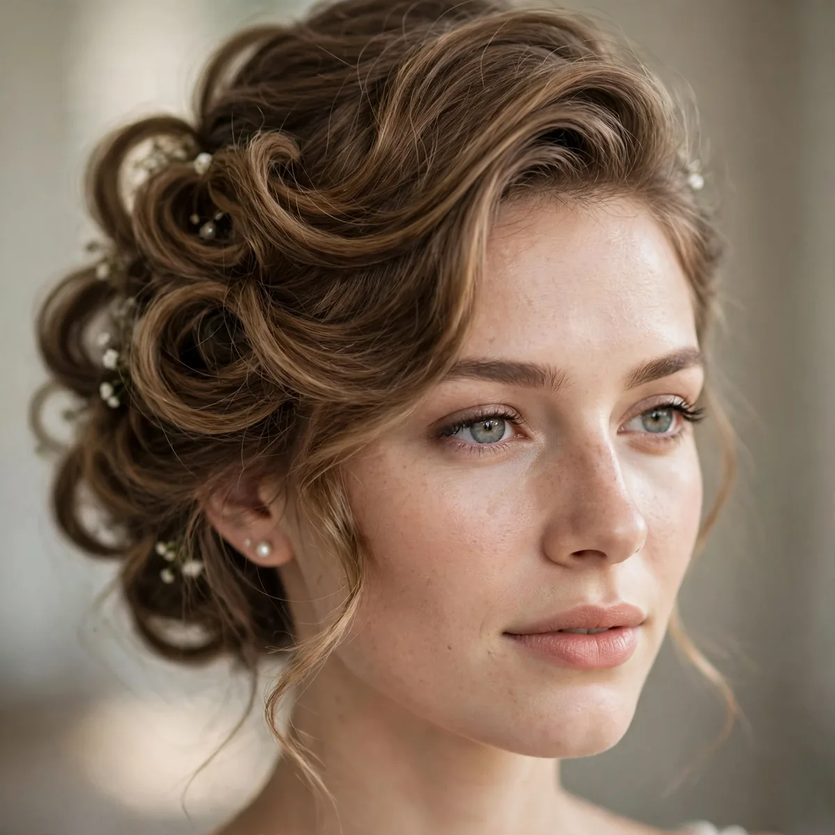 Side-swept bridal updo with volume