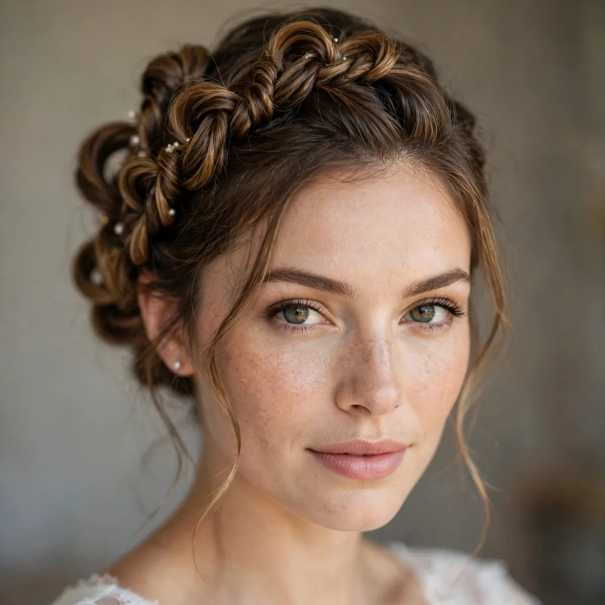 Knotted bridal updo with twisted sections