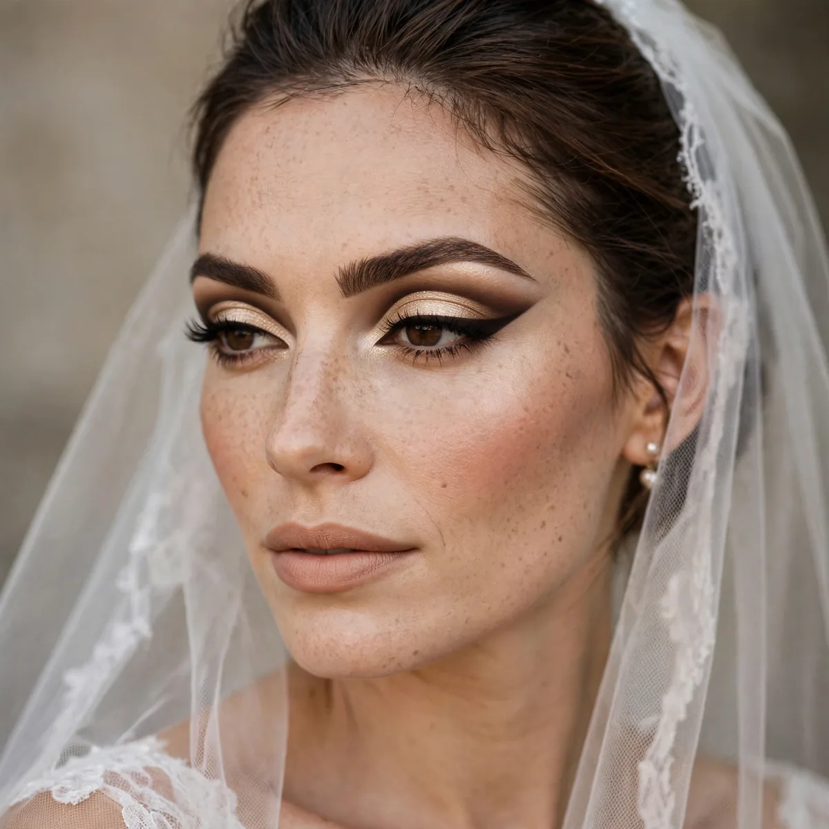 Bride with a defined espresso cut crease eyeshadow look