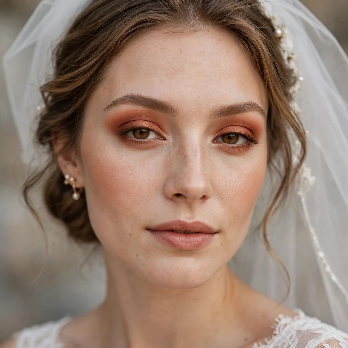 Bride with warm terracotta eyeshadow blended through the crease