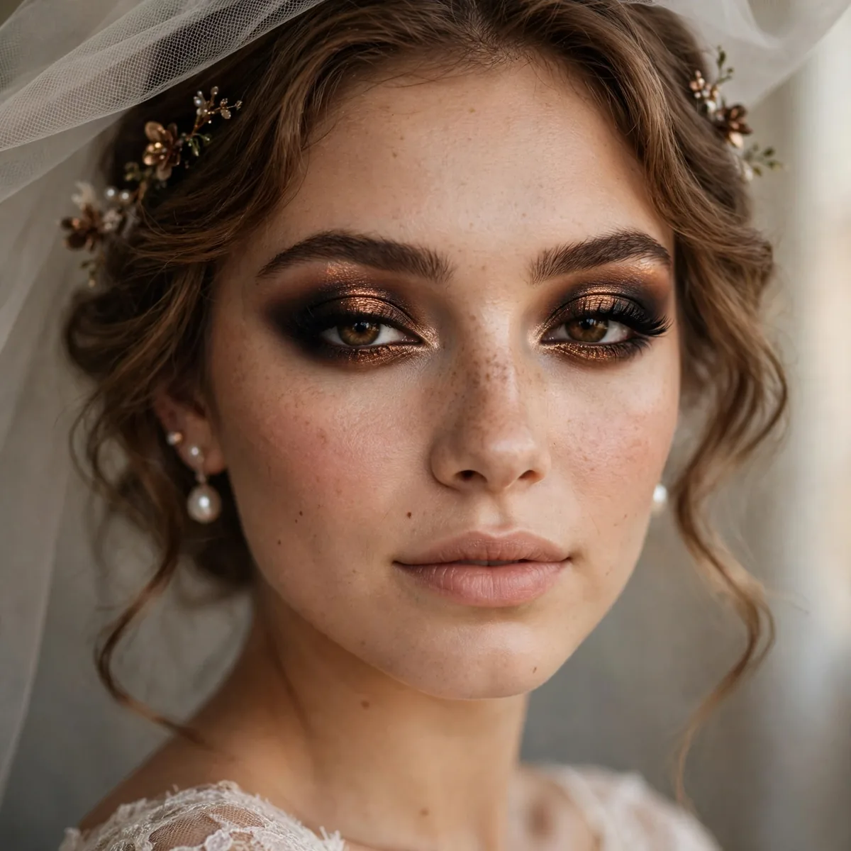 Bride with dramatic midnight bronze smoky eyes