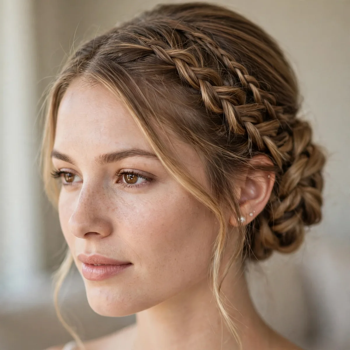 Side-swept braided bridesmaid updo