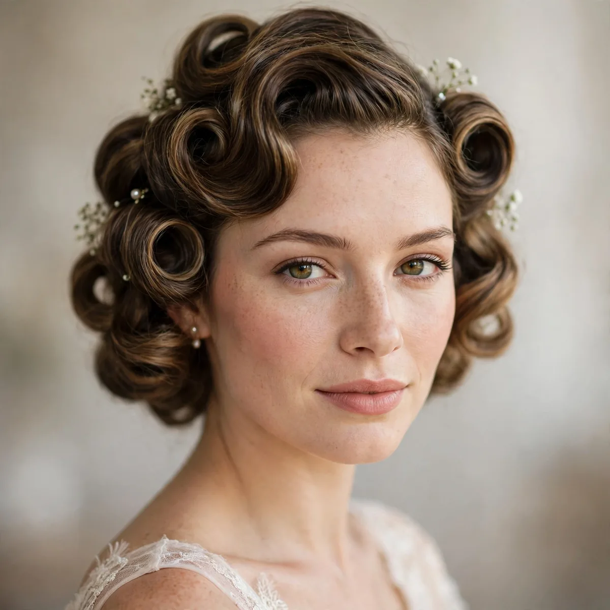 Vintage victory rolls bridesmaid hairstyle