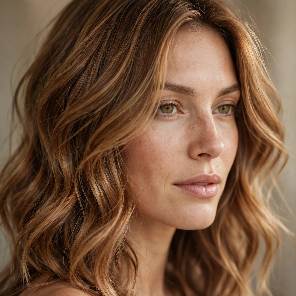 Caramel bronde hair with warm dimension