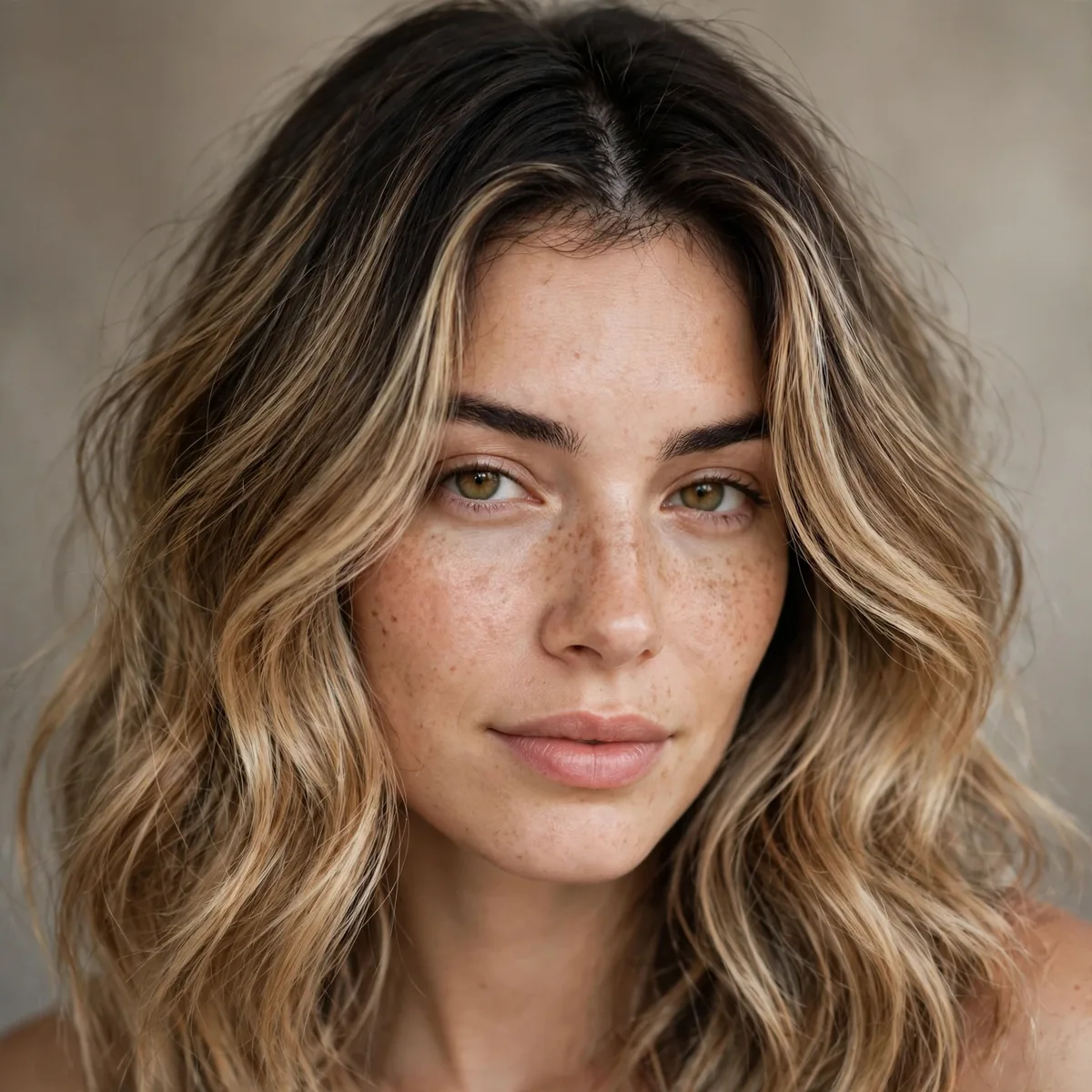Rooted bronde with dark natural roots