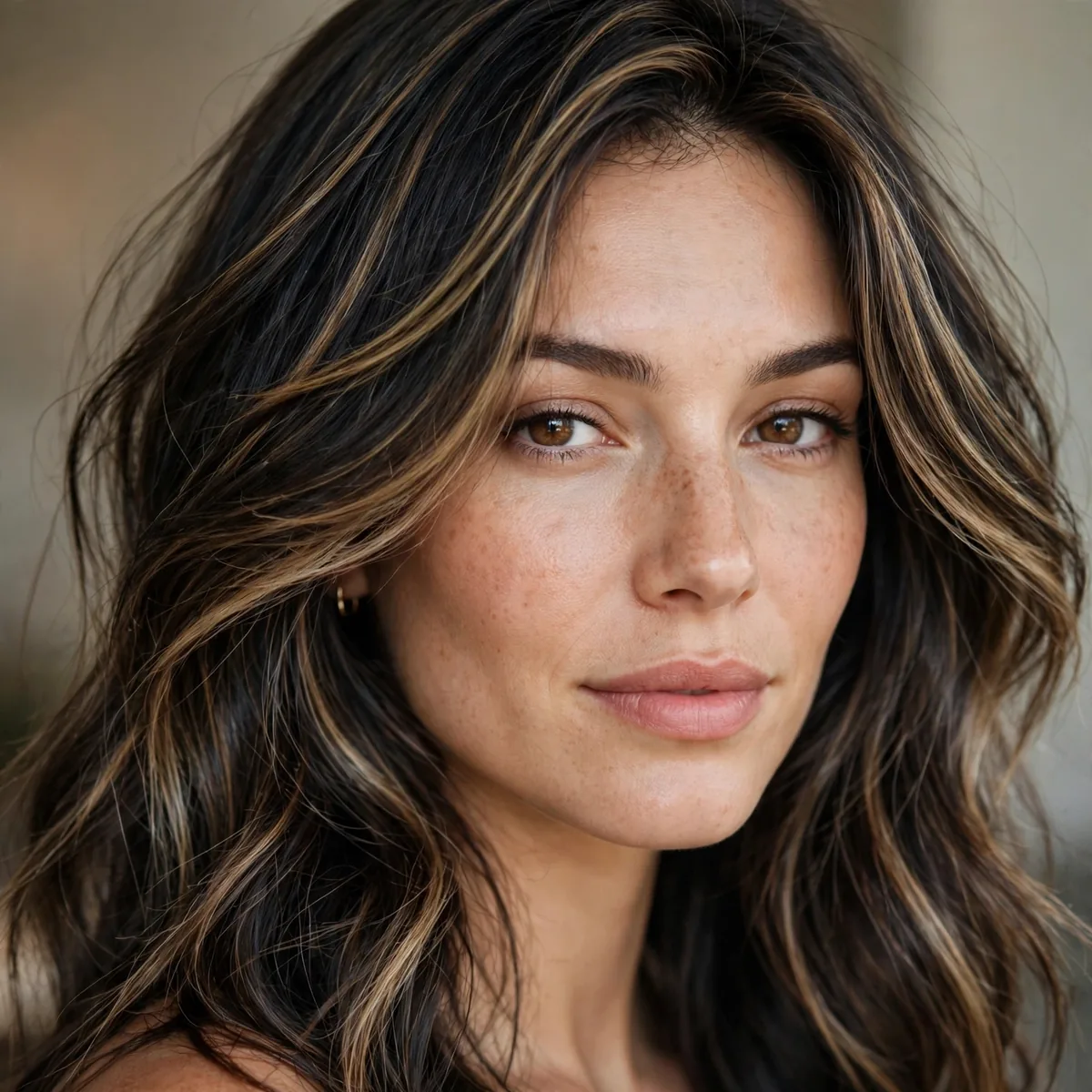 Bronde highlights on naturally dark hair