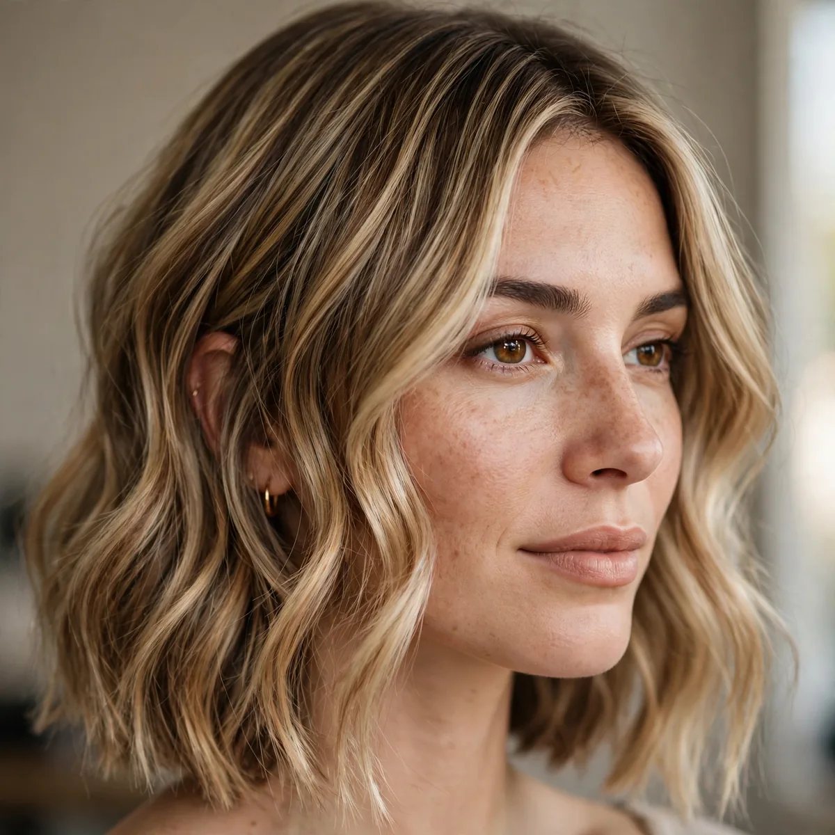 Bronde color on lob haircut