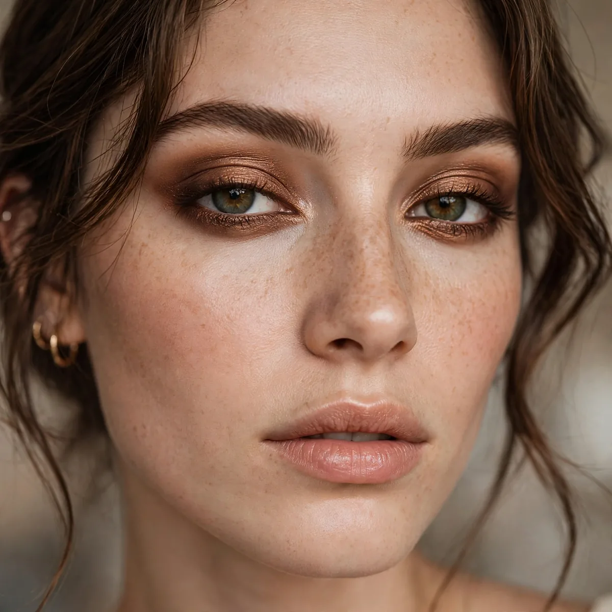 Smudged bronze eyeliner look