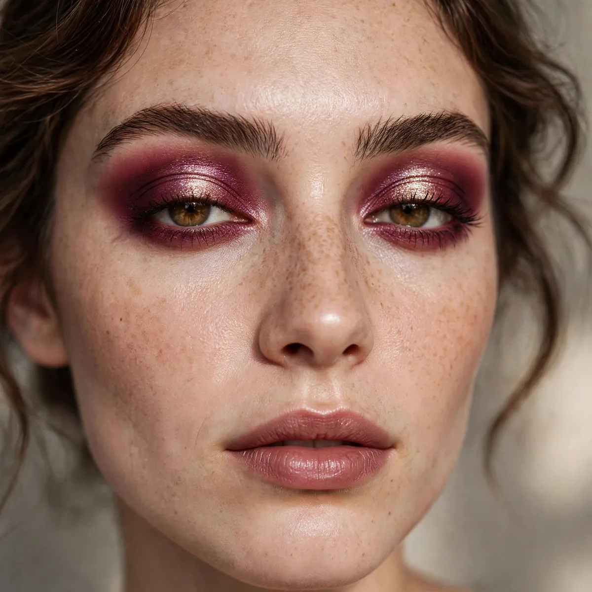 Burgundy halo eyeshadow with shimmer center