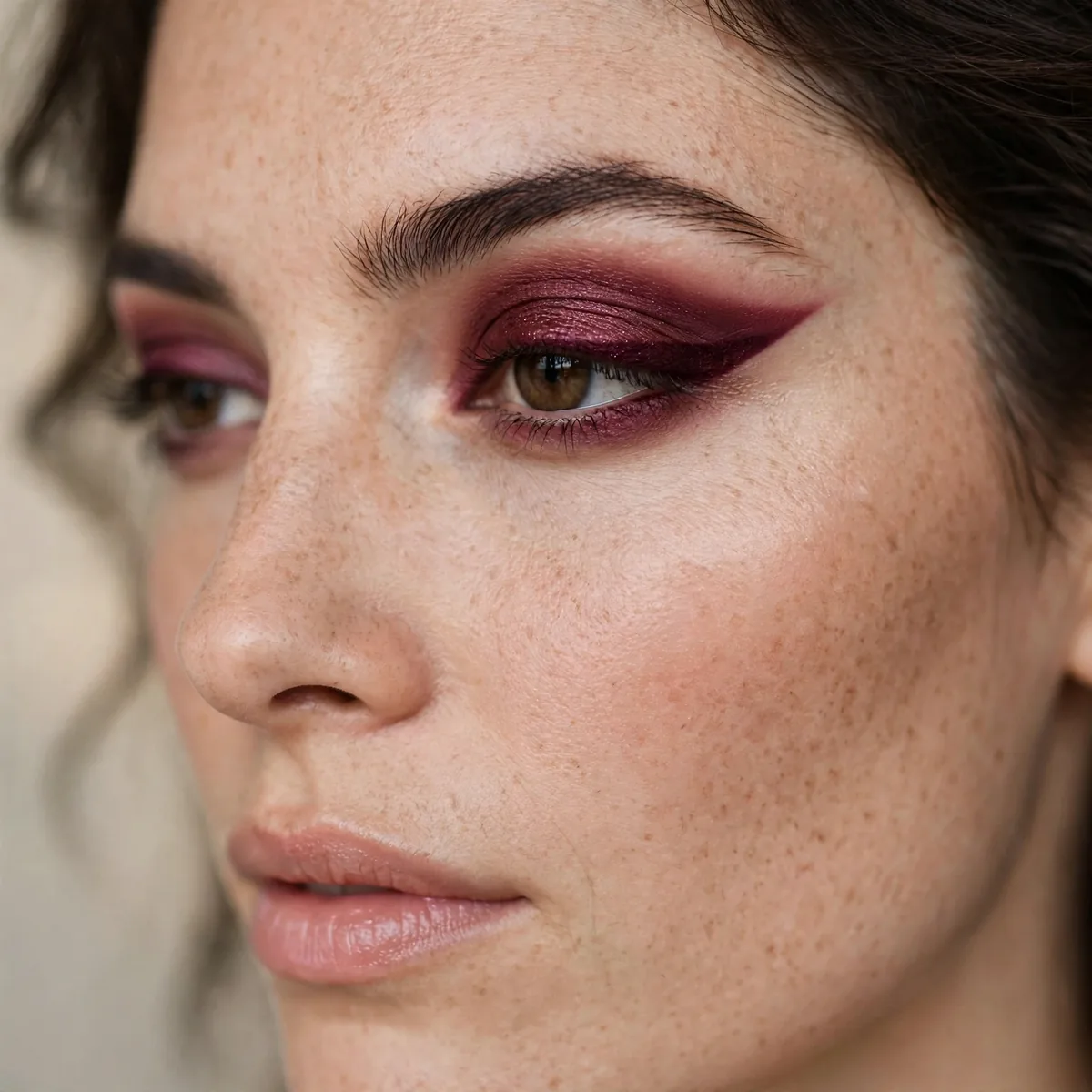 Burgundy winged eyeshadow shape
