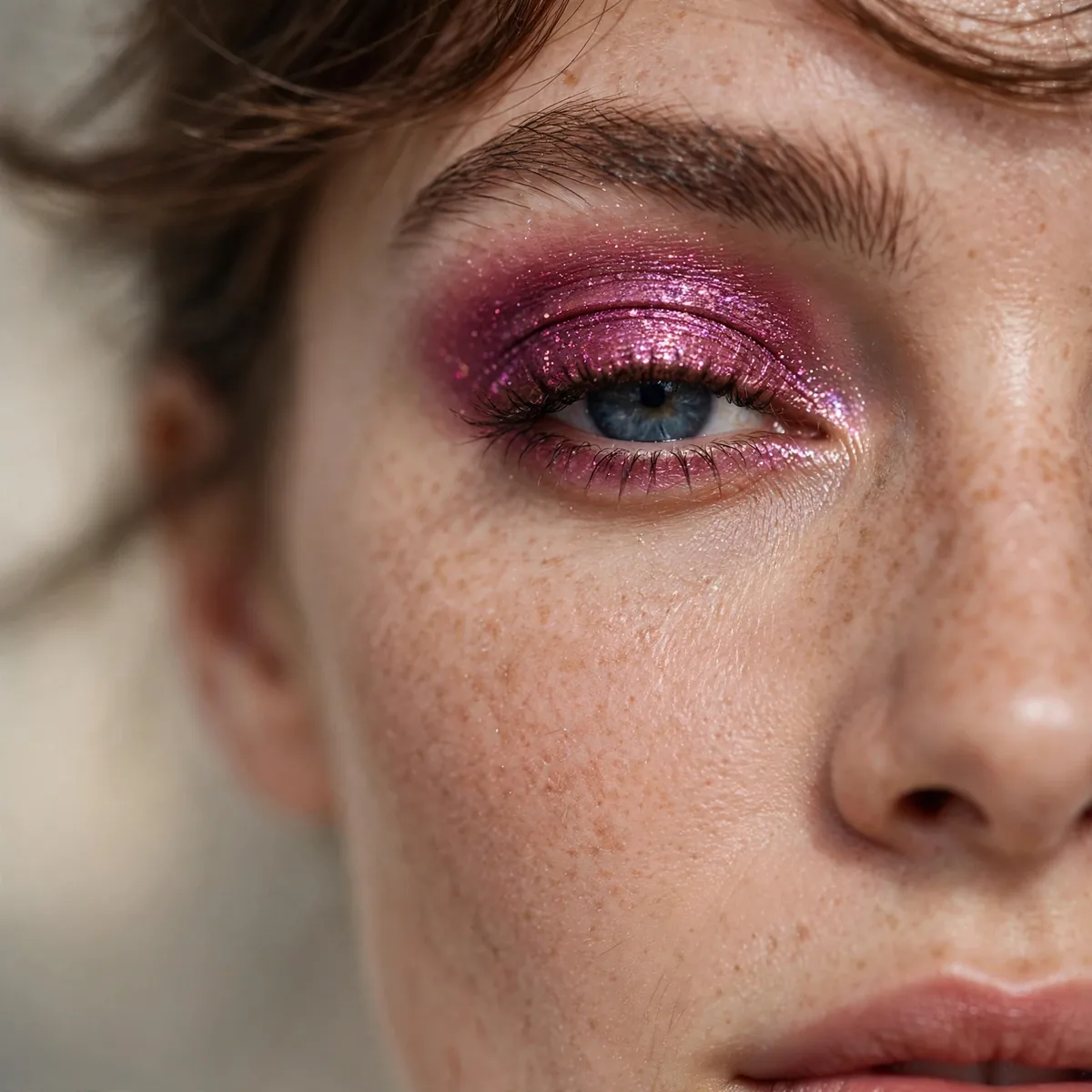 Berry shimmer eyeshadow on lids