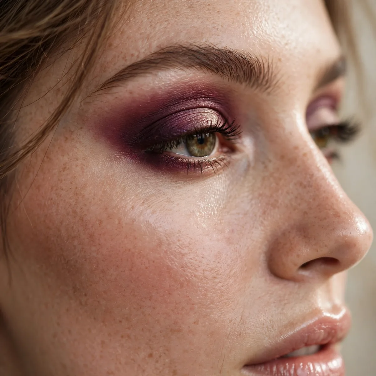 Deep merlot eyeshadow in the crease