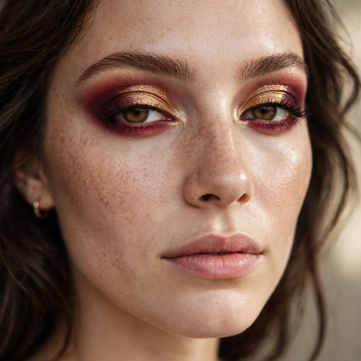 Burgundy and gold eyeshadow combination