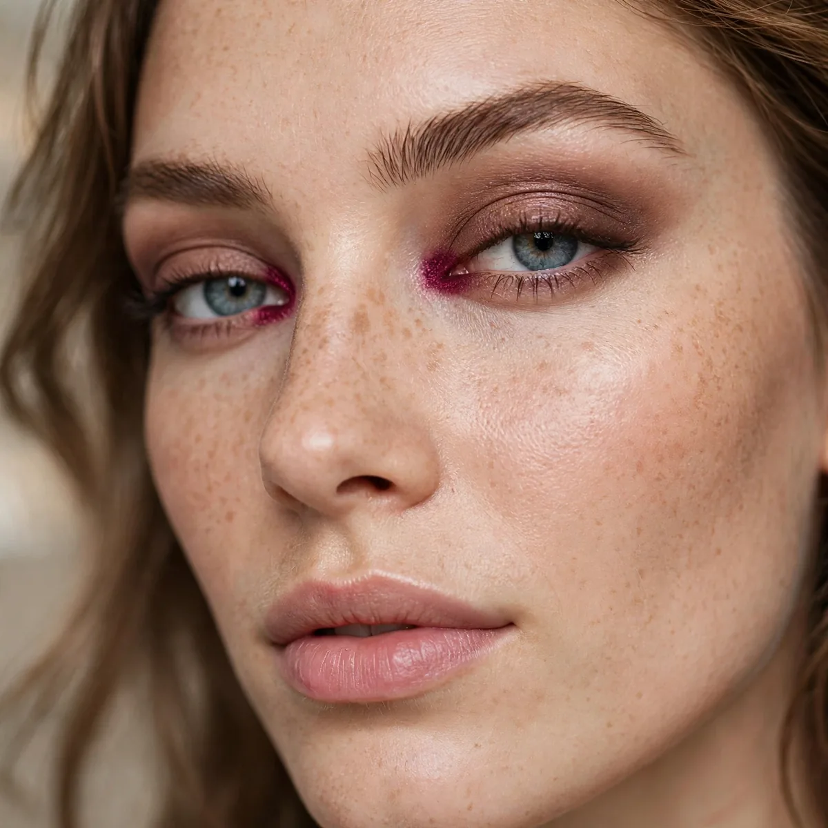 Burgundy inner corner eyeshadow accent