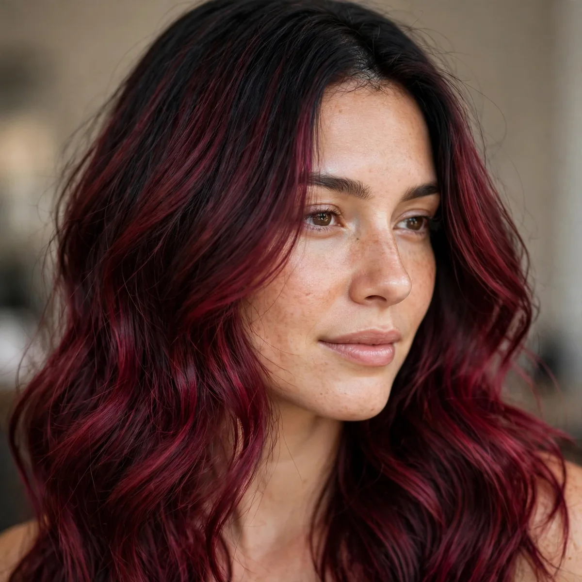 Burgundy ombre from black roots