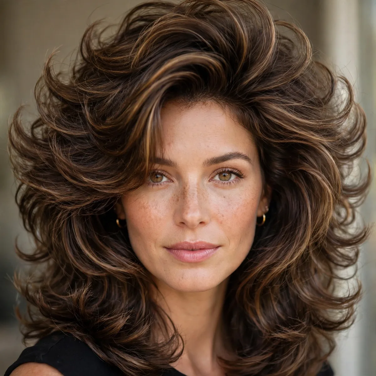 Classic butterfly haircut with voluminous blowout layers
