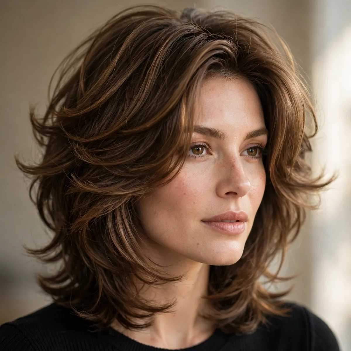Butterfly haircut with thinned layers on thick hair