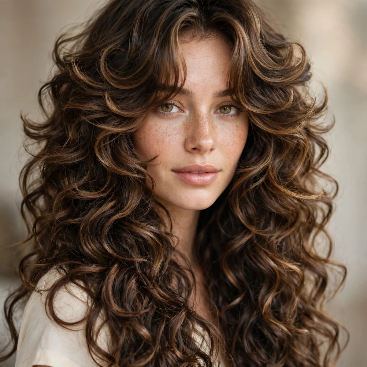 Butterfly haircut on long curly hair with defined layers