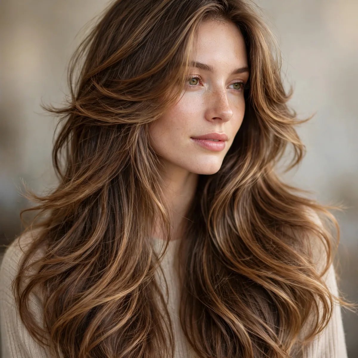 Extra-long butterfly haircut with flowing layers