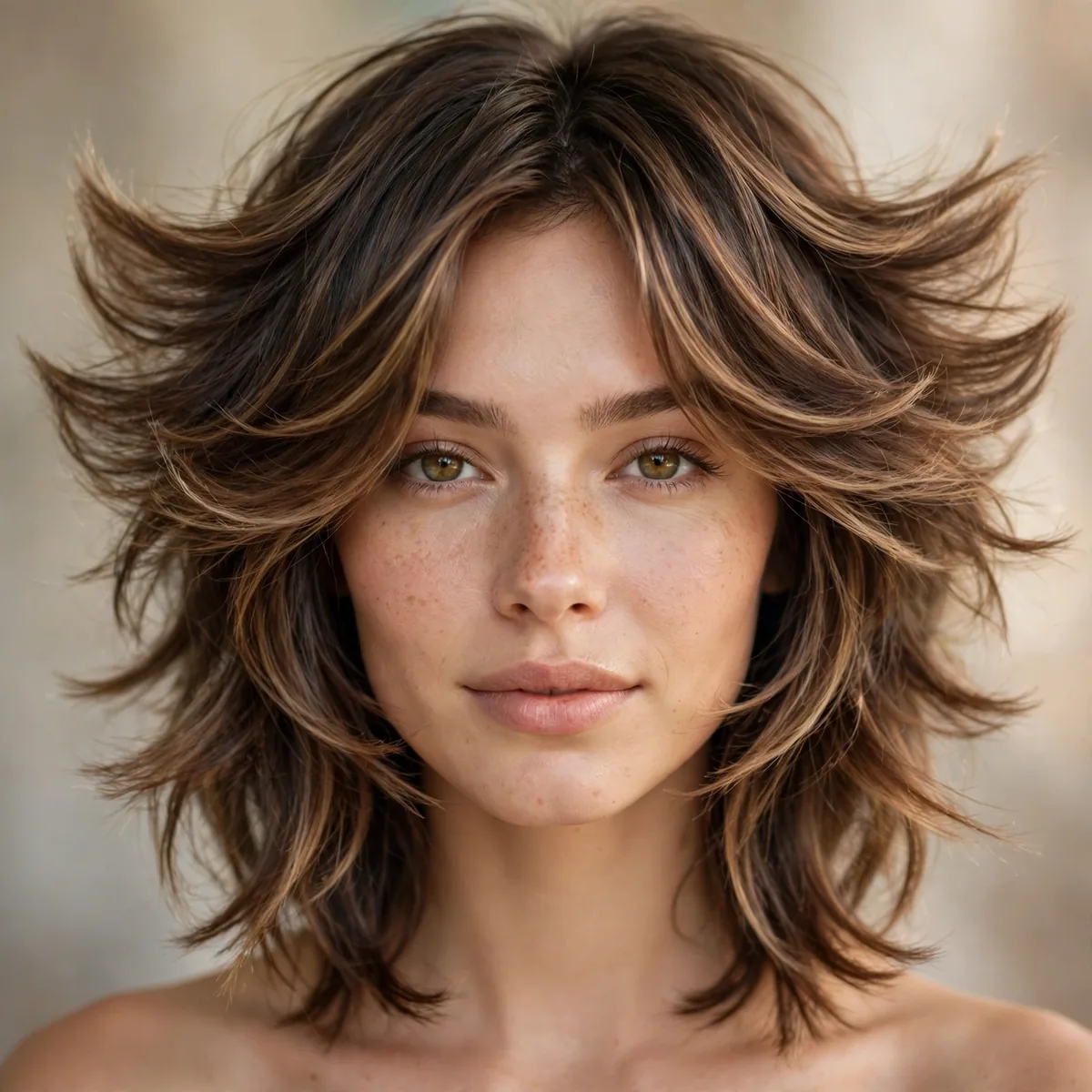 Butterfly-inspired lob haircut with short winged layers
