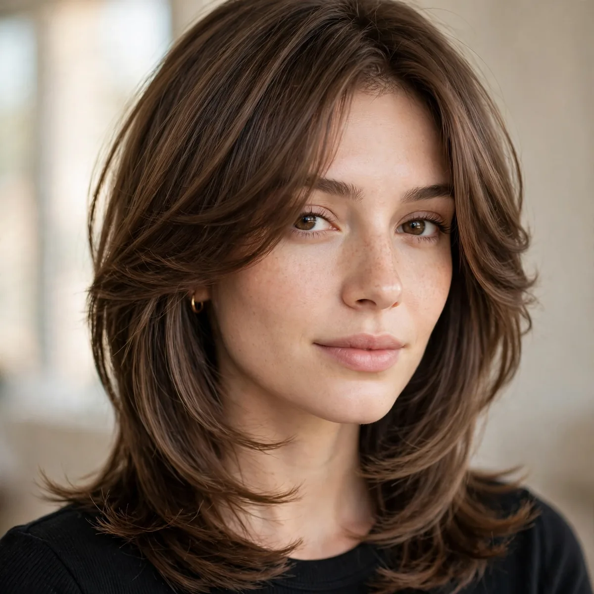Butterfly haircut on straight hair with soft blended layers