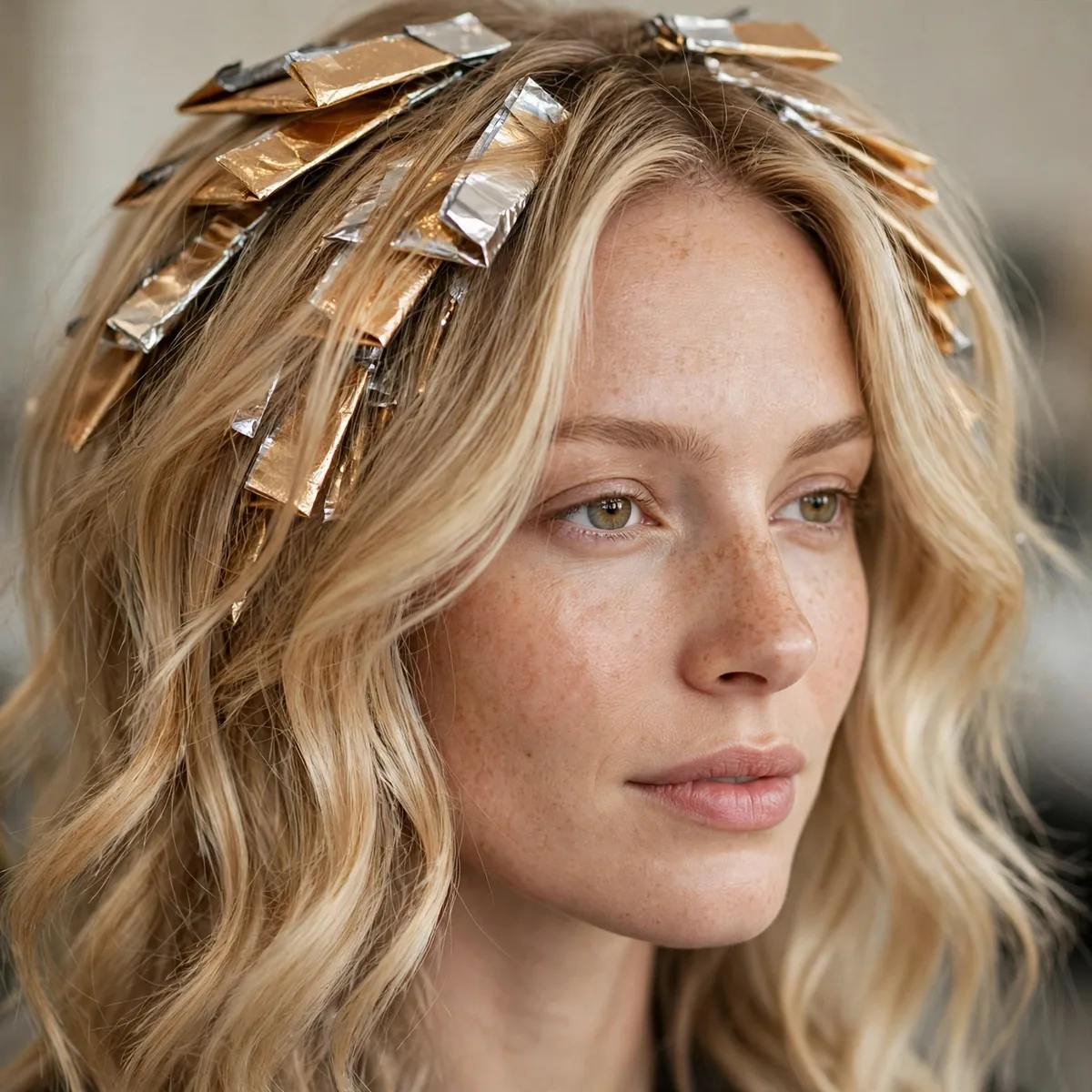 Warm butter blonde foils