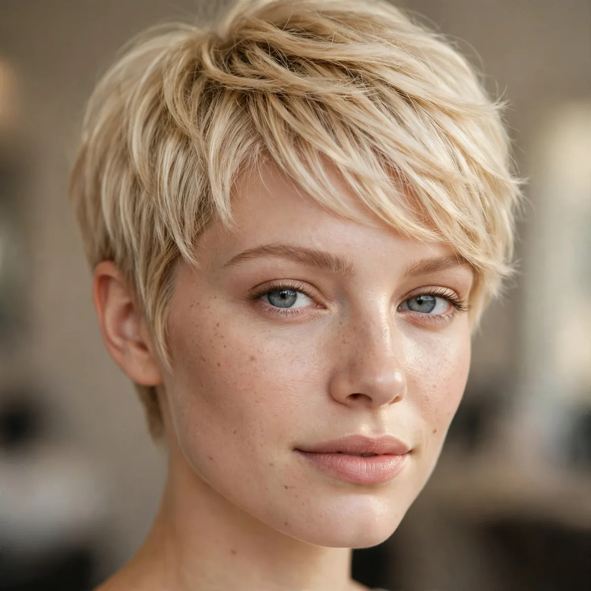 Buttery blonde pixie cut