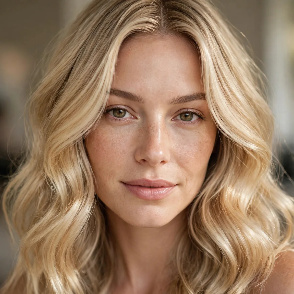Champagne butter blonde with shimmer