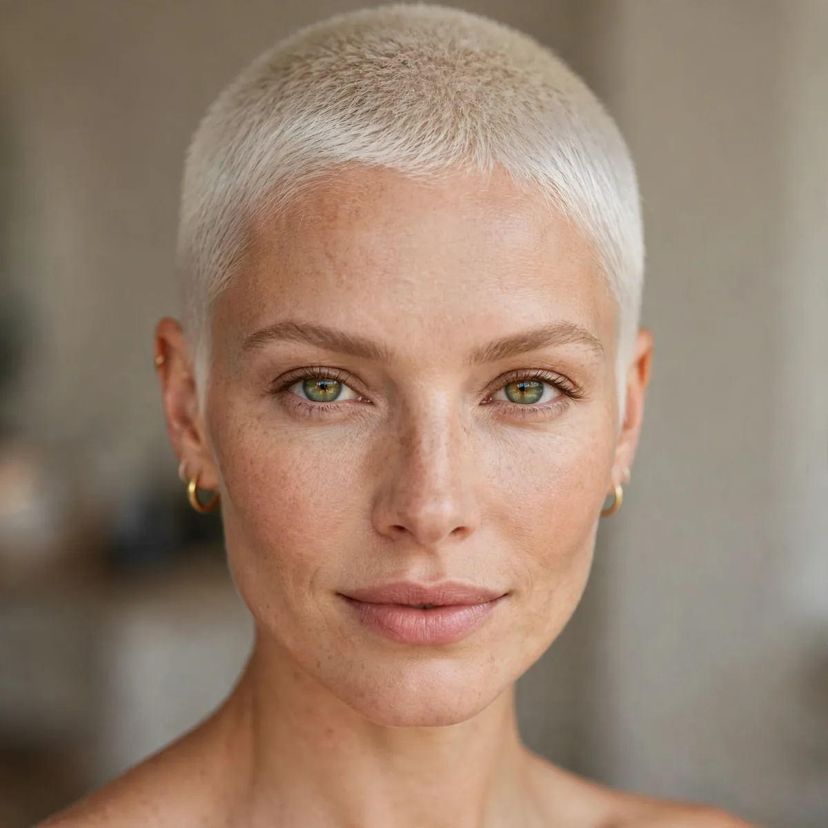 Platinum bleached buzz cut