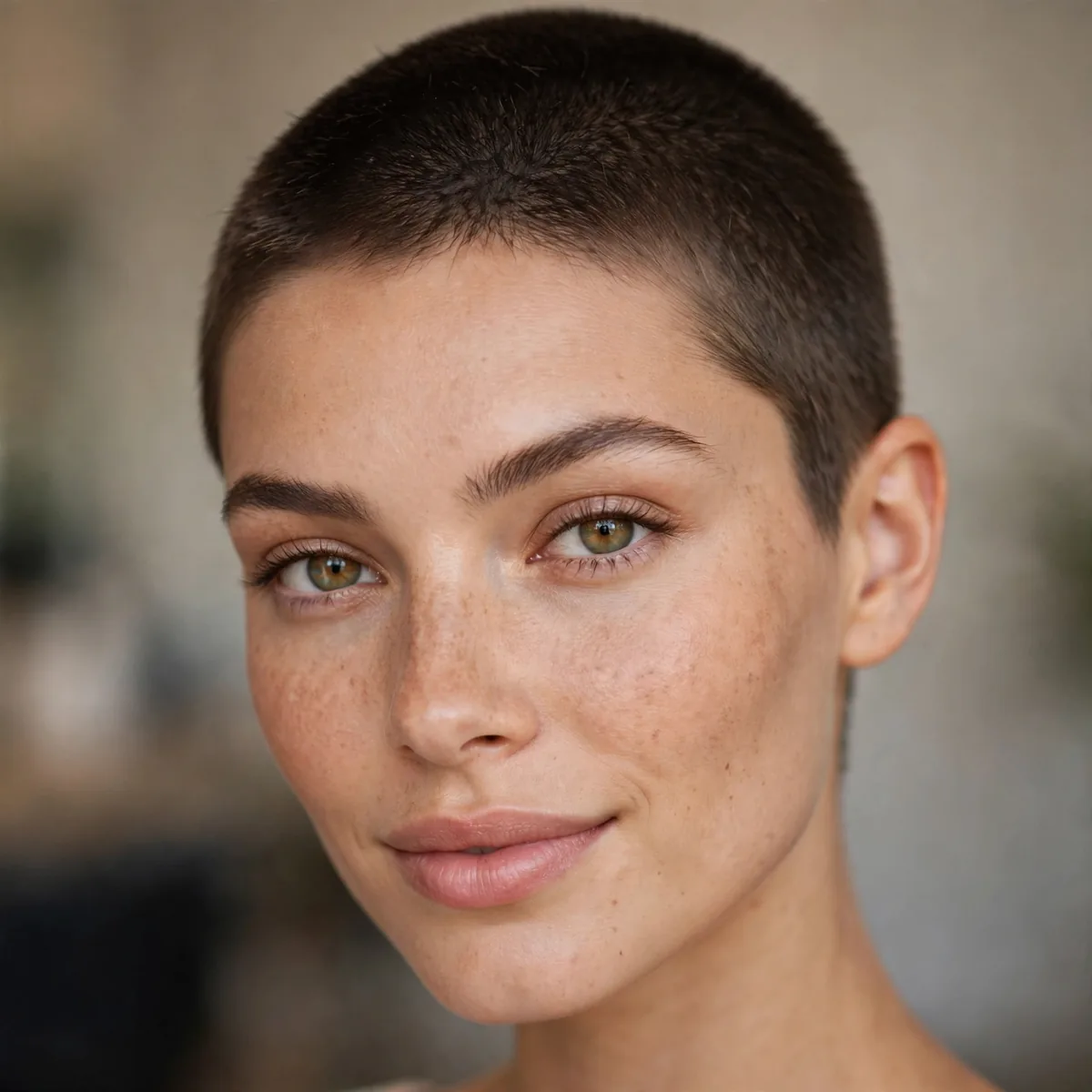 Very short velvety buzz cut