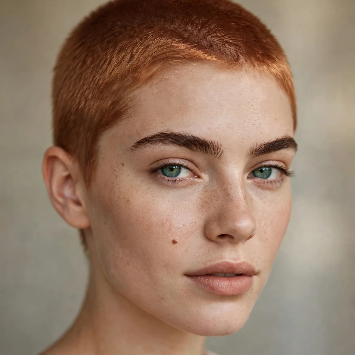 Copper colored buzz cut