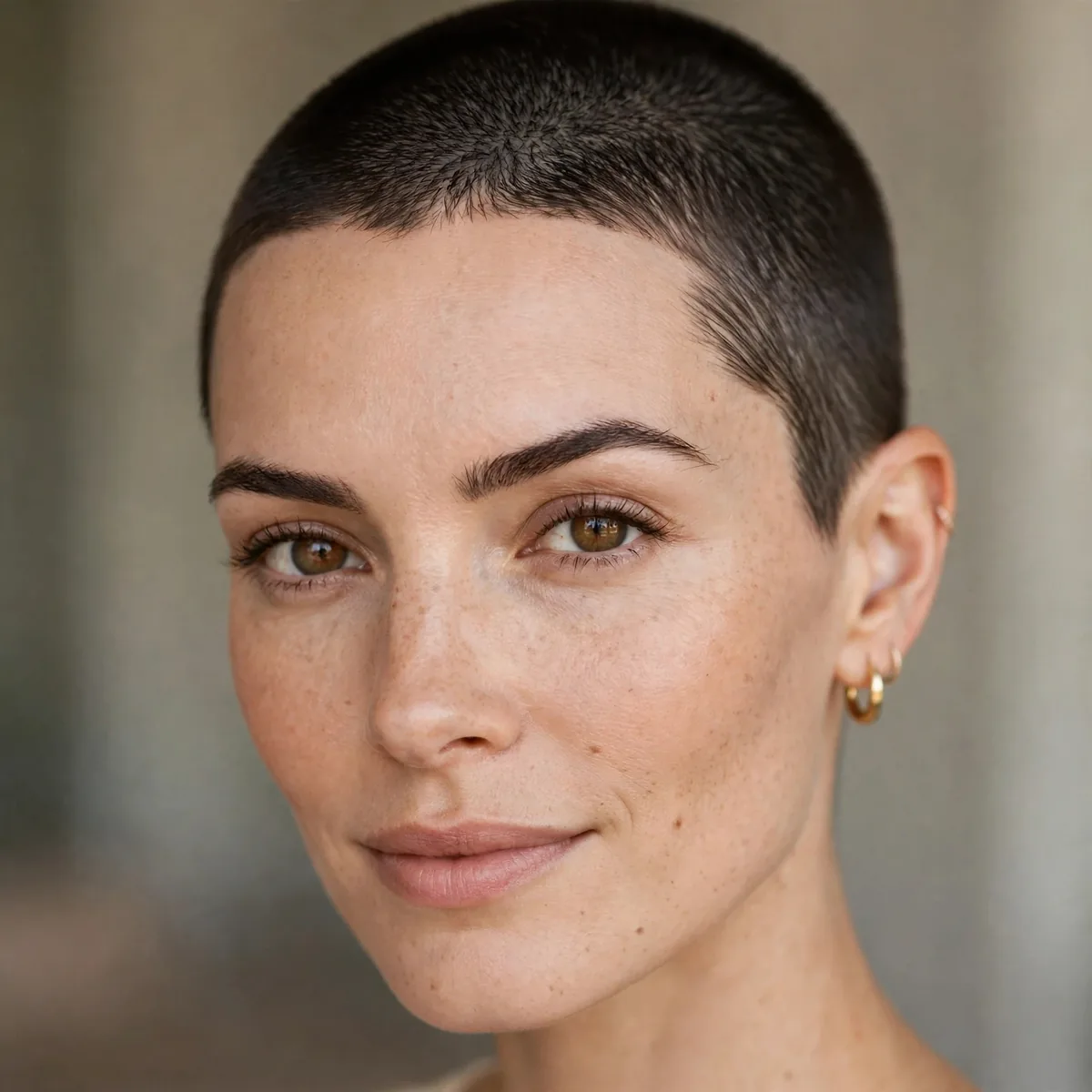 Buzz cut with sharp shaped hairline
