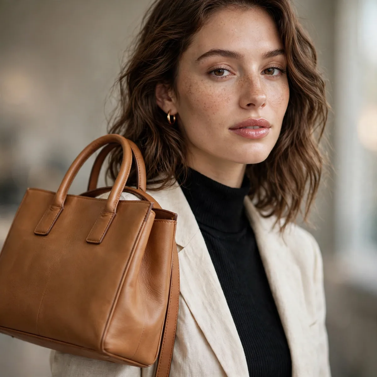 Structured leather tote bag