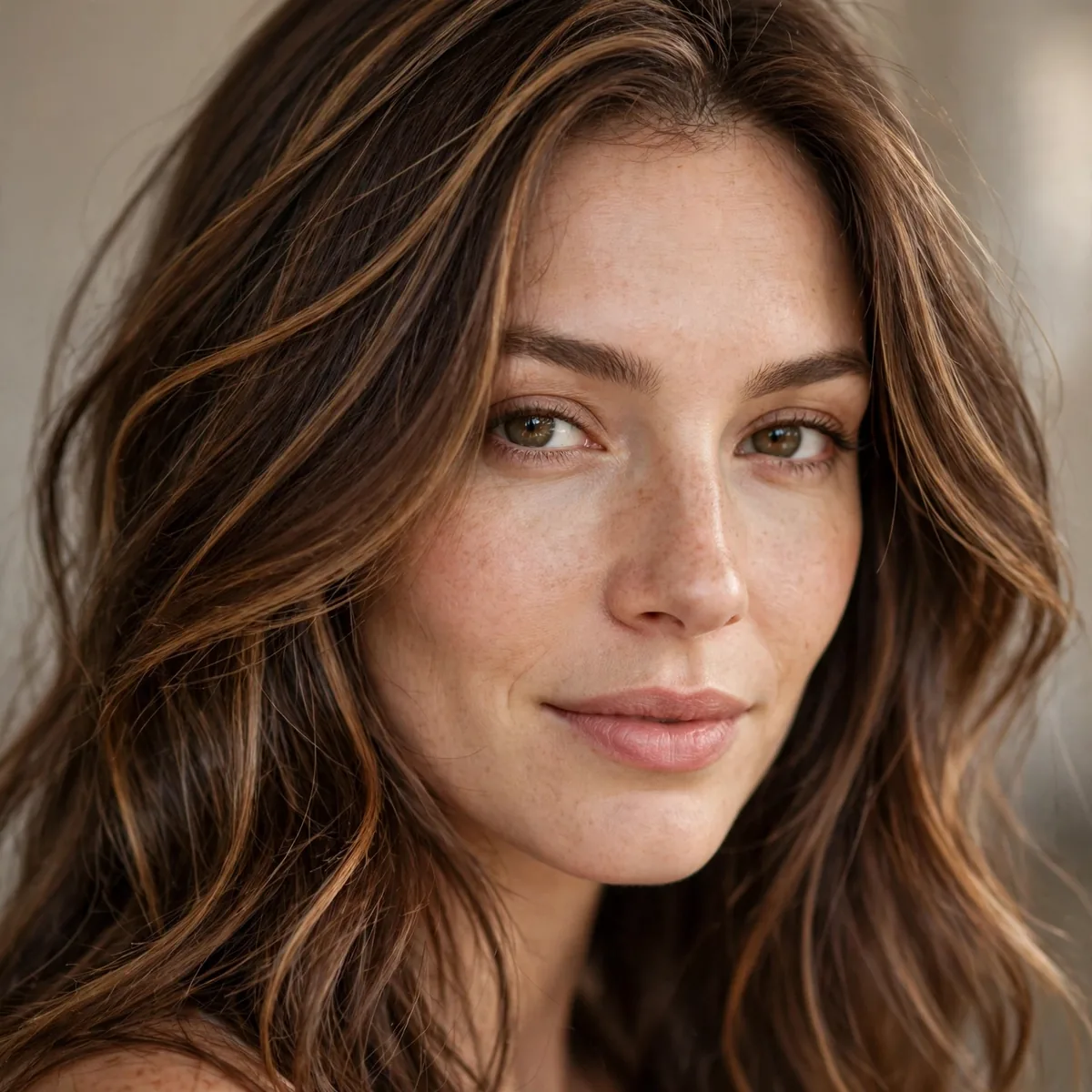 Subtle caramel ribbons in brown hair