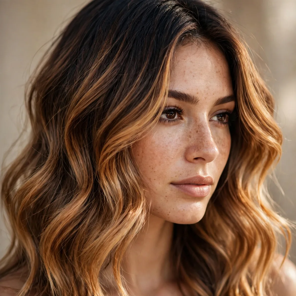 Caramel ombre melting from dark roots