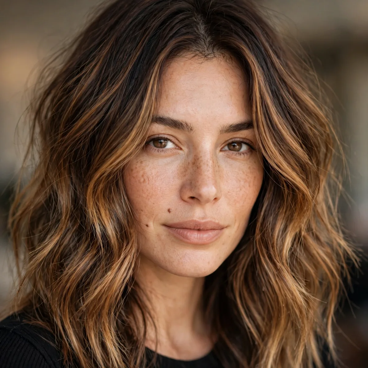 Low-maintenance caramel balayage grow-out