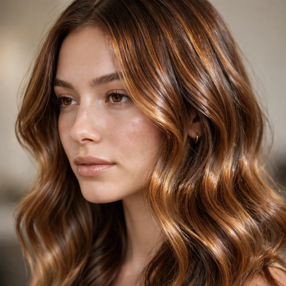 Glossy caramel balayage finish