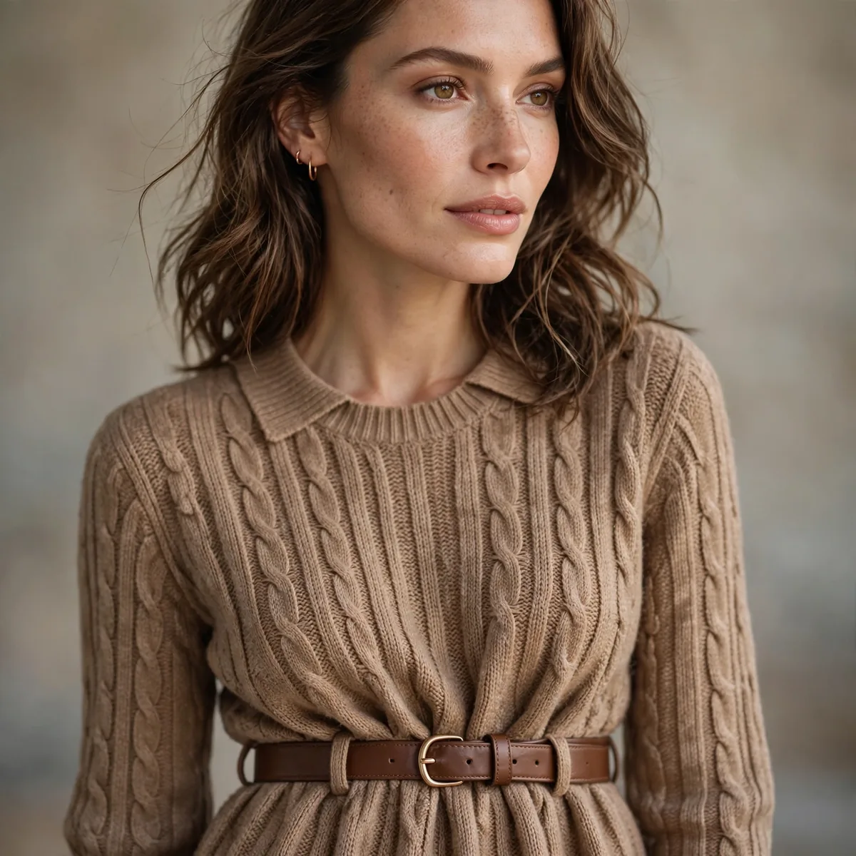 Knit midi dress with belt