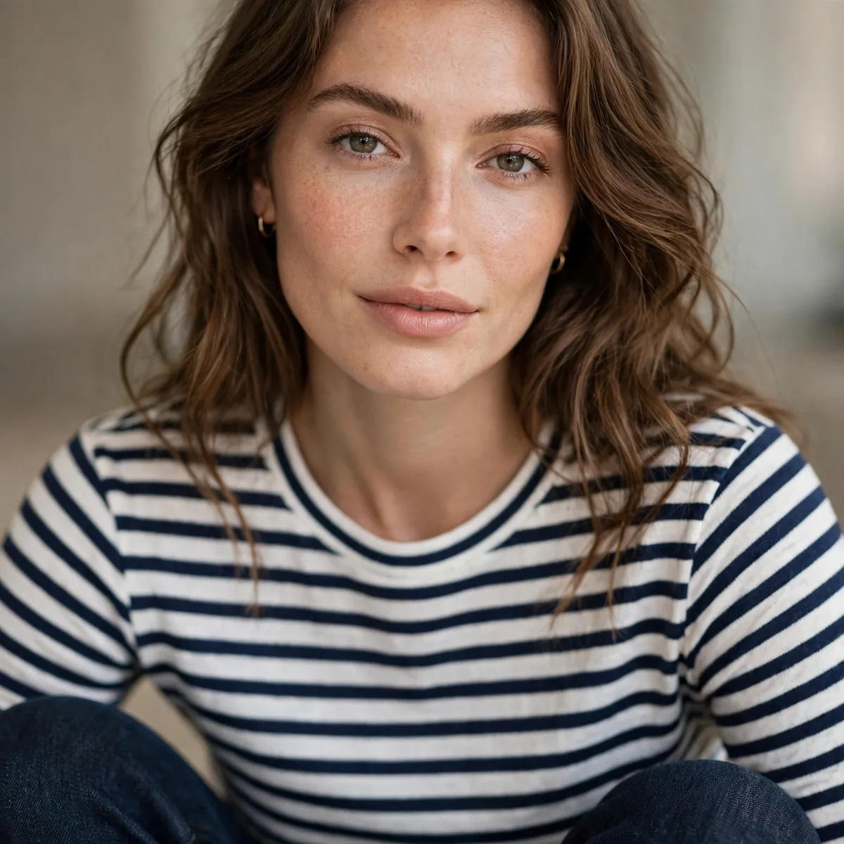 Breton striped top with dark jeans