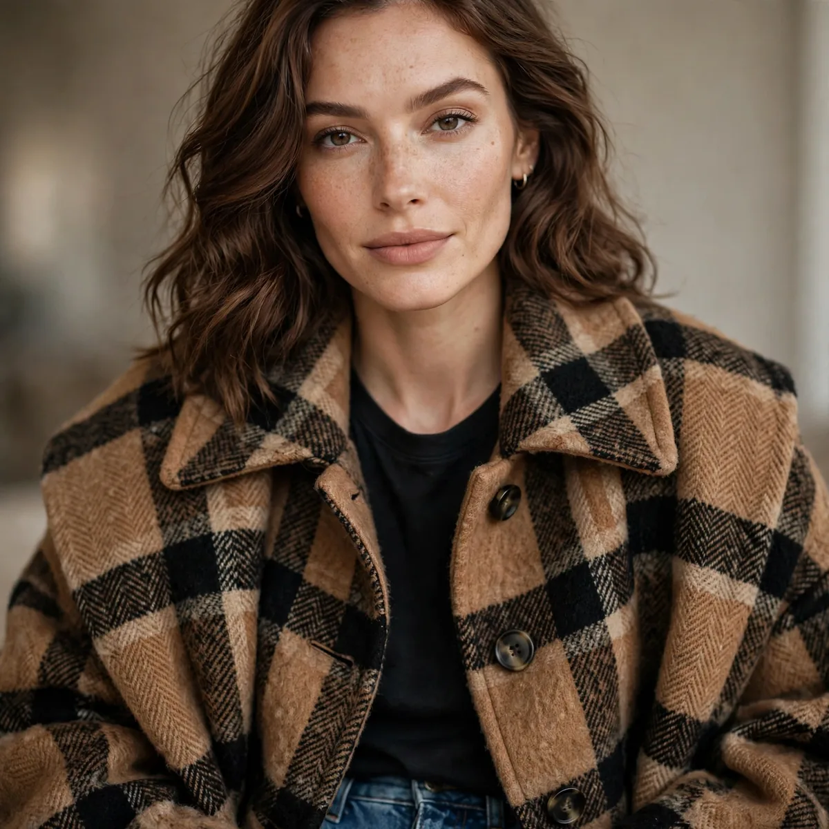 Statement coat over simple jeans outfit
