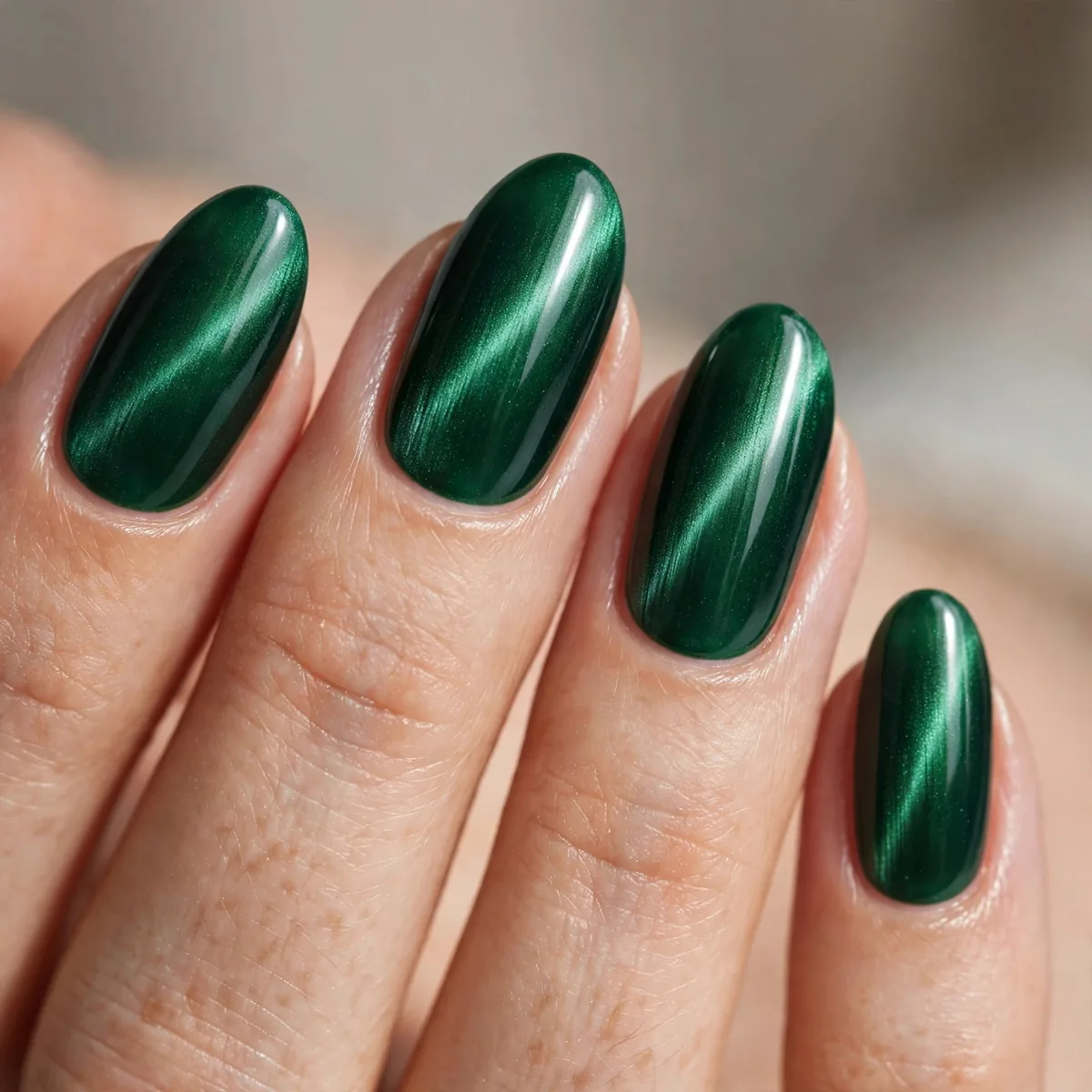 Emerald green cat eye nails