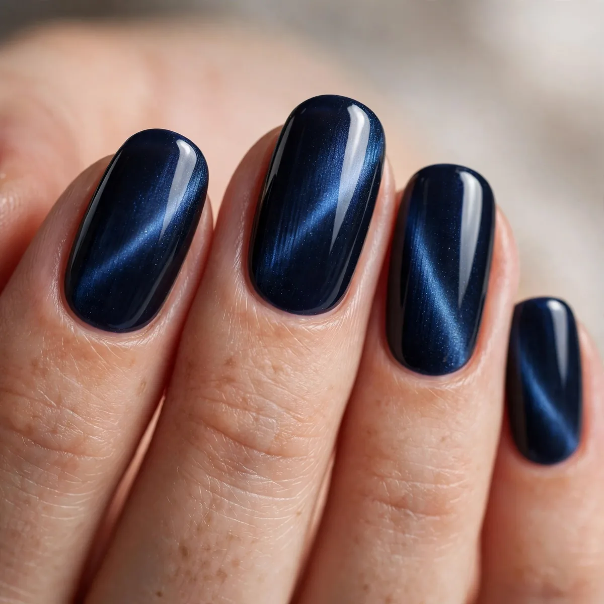 Midnight blue cat eye magnetic nails