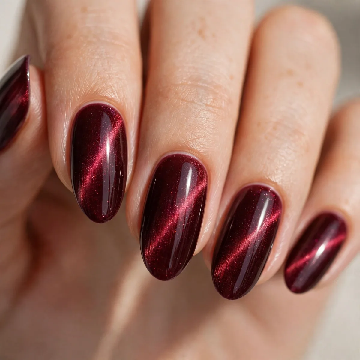 Burgundy cat eye nails