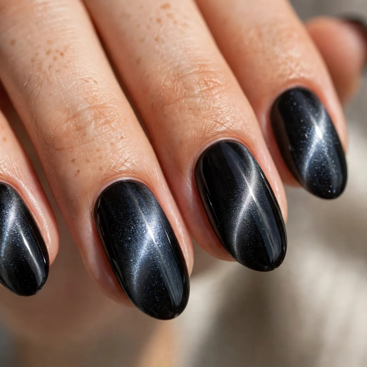 Black cat eye magnetic nails