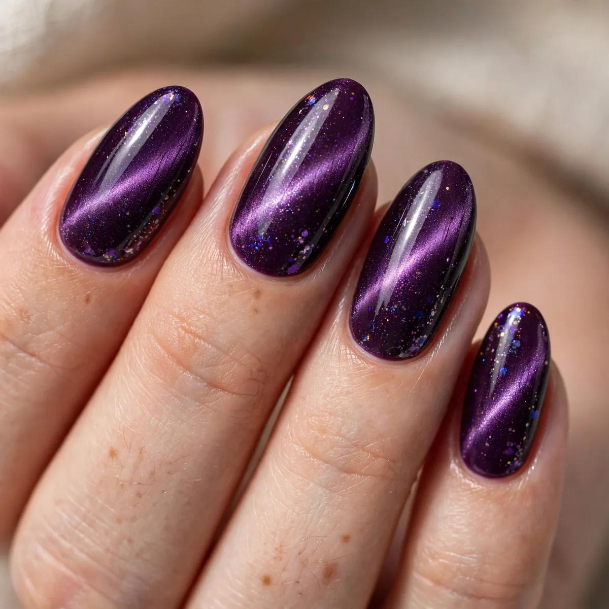 Plum purple cat eye nails