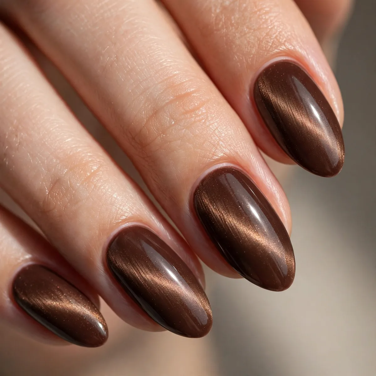 Chocolate brown cat eye nails