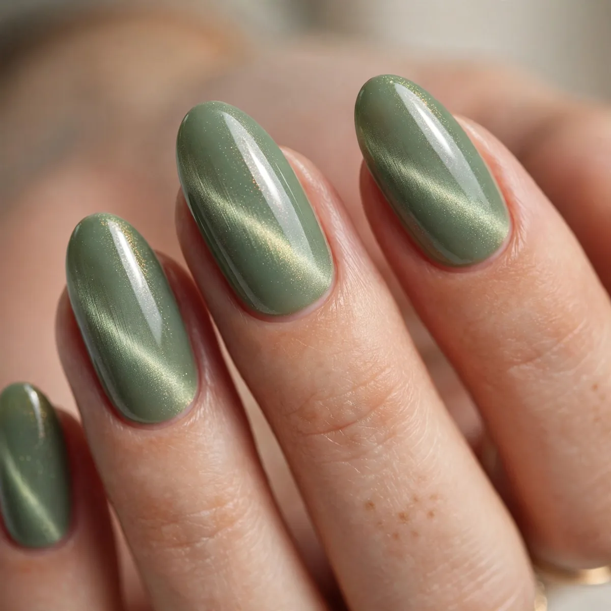 Sage green cat eye nails